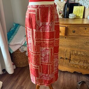 Josephine Chaus Red and Orange Scarf Skirt vintage silk size 4